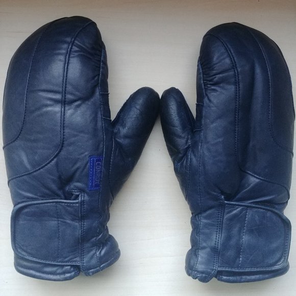 Vintage Conroy blue leather insulated mittens - Picture 1 of 9